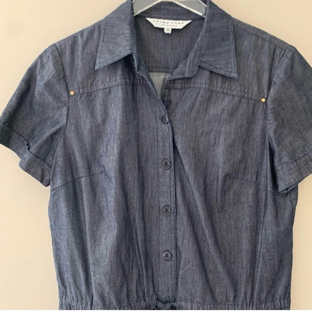 Sz 10 Trina Turk Blue Denim Dress with pockets - Picture 6 of 7